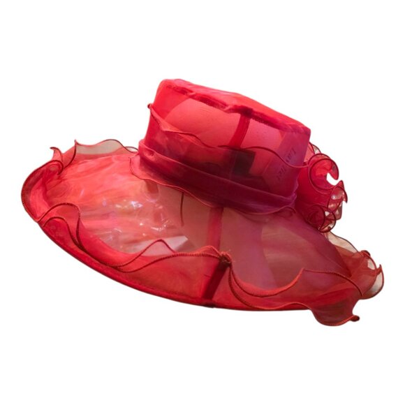 🏷️ NWT  🏷️  LAWLIET Red Organza Wide Brimmed Church Hat  🏷️ NWT  🏷️ - Picture 6 of 6